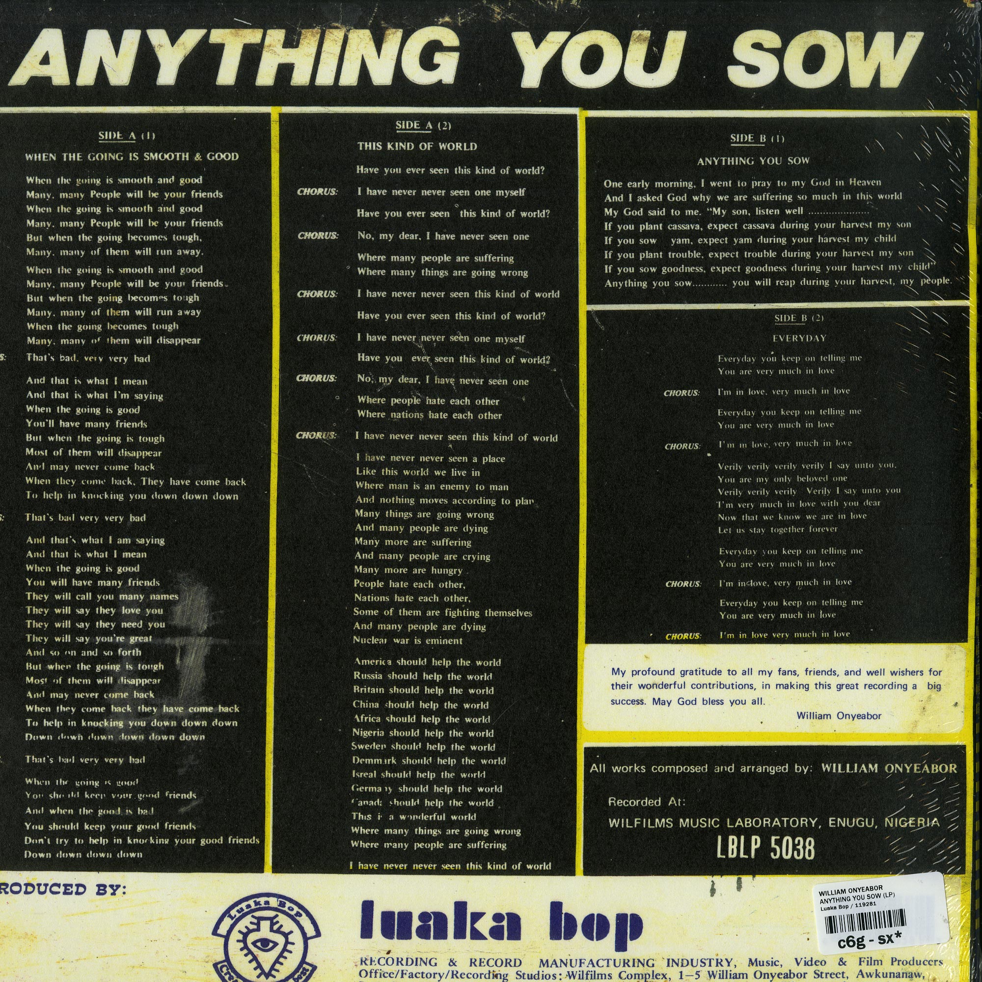 William Onyeabor - Anything You Sow - LP - Image 2
