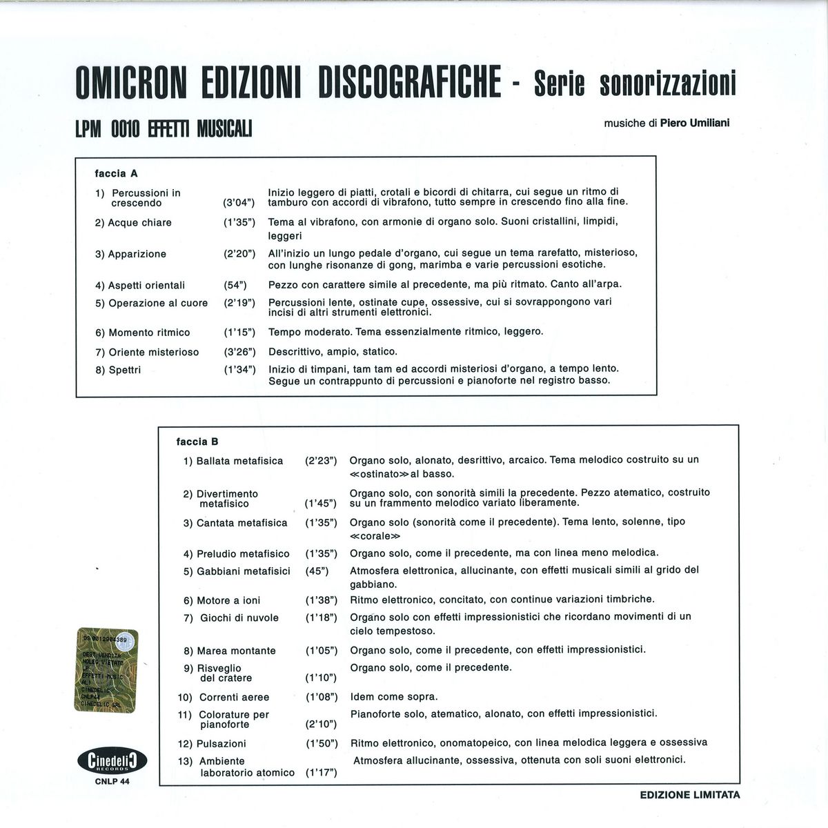 Piero Umiliani - Effetti Musicali - LP - Image 2